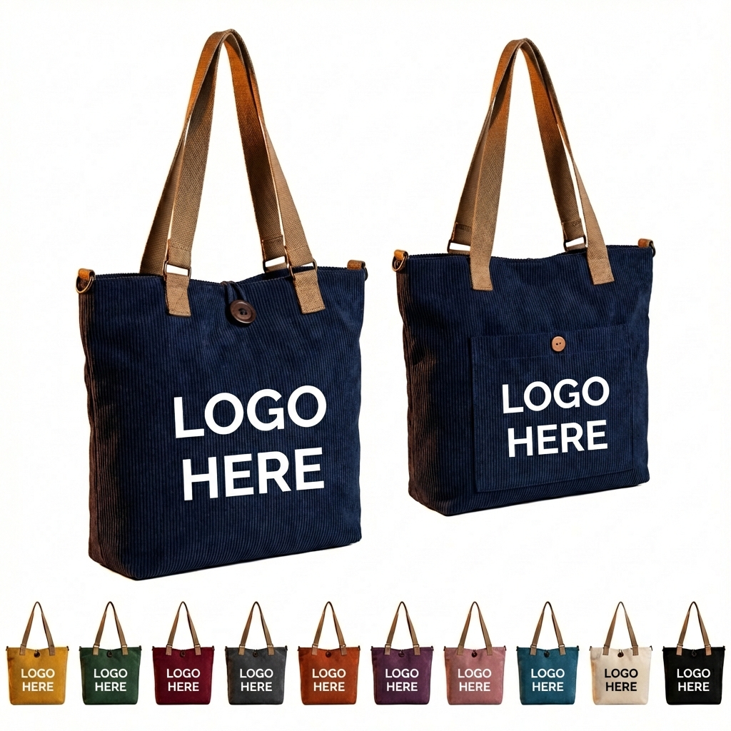 Logo-Ready Corduroy Tote for Work, Errands, and Outings