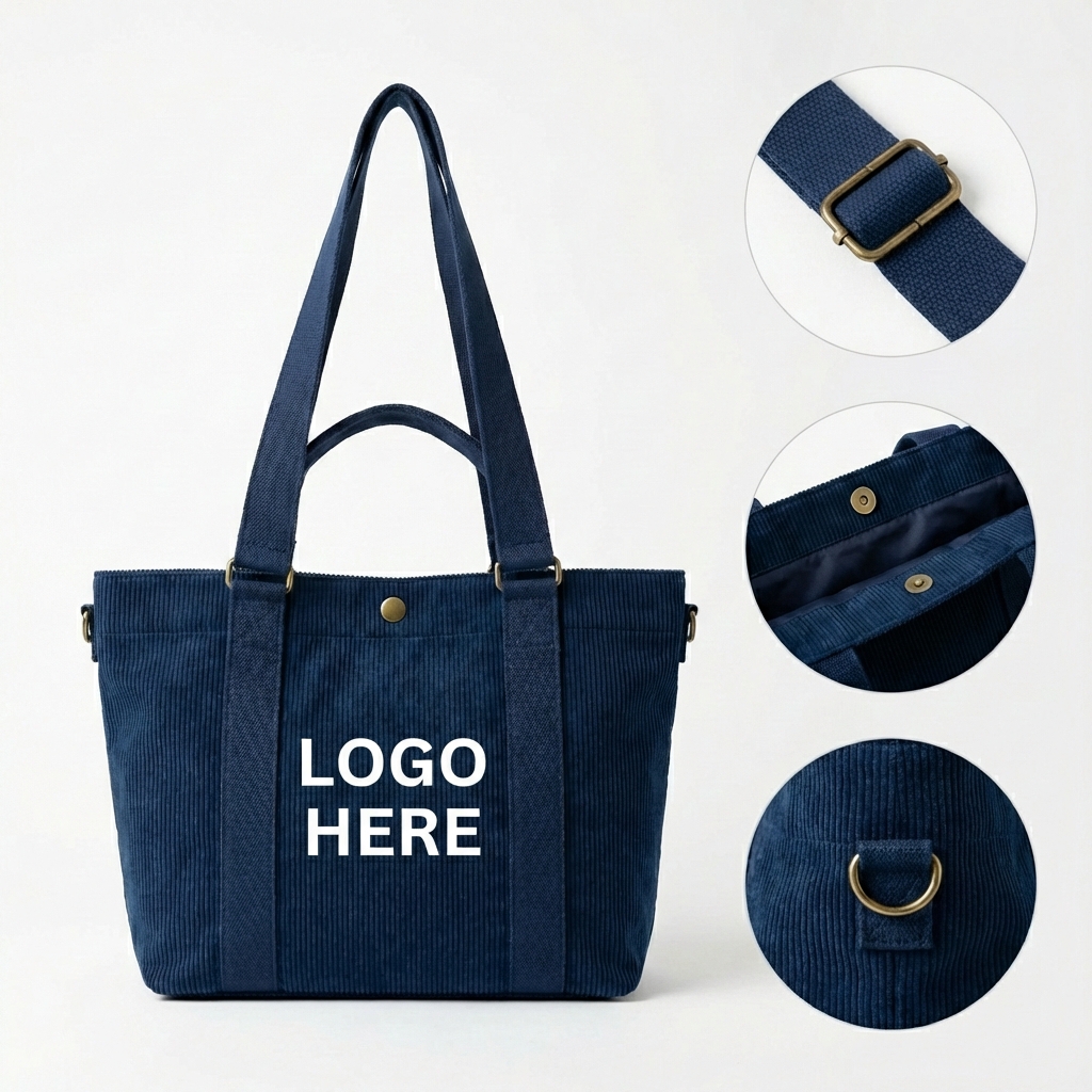 Logo-Ready Corduroy Tote for Work, Errands, and Outings