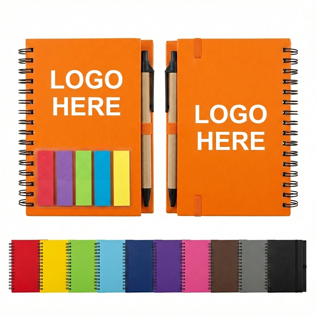 Spiral-Bound Notebook with Detachable Sticky Notes Set