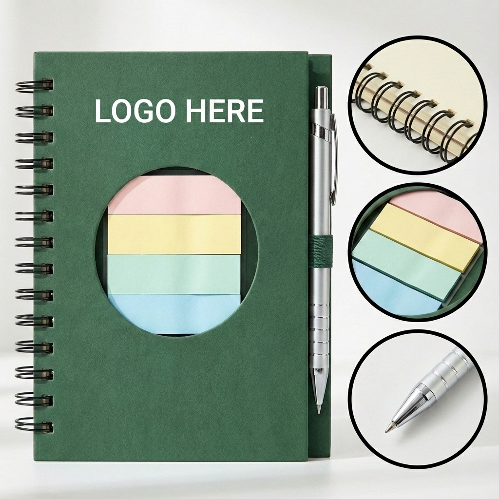 Spiral-Bound Notebook with Detachable Sticky Notes Set