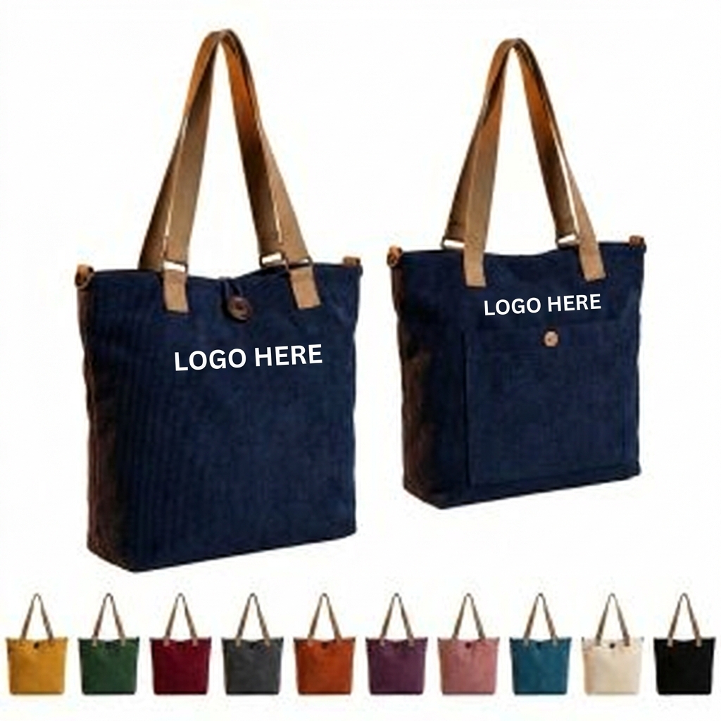 Logo-Ready Corduroy Tote for Work, Errands, and Outings